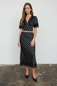 Polka Dot Satin Midi Skirt