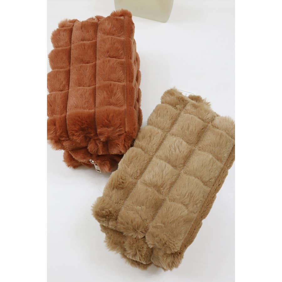 Faux Fur Quilted Cosmetic Pouch