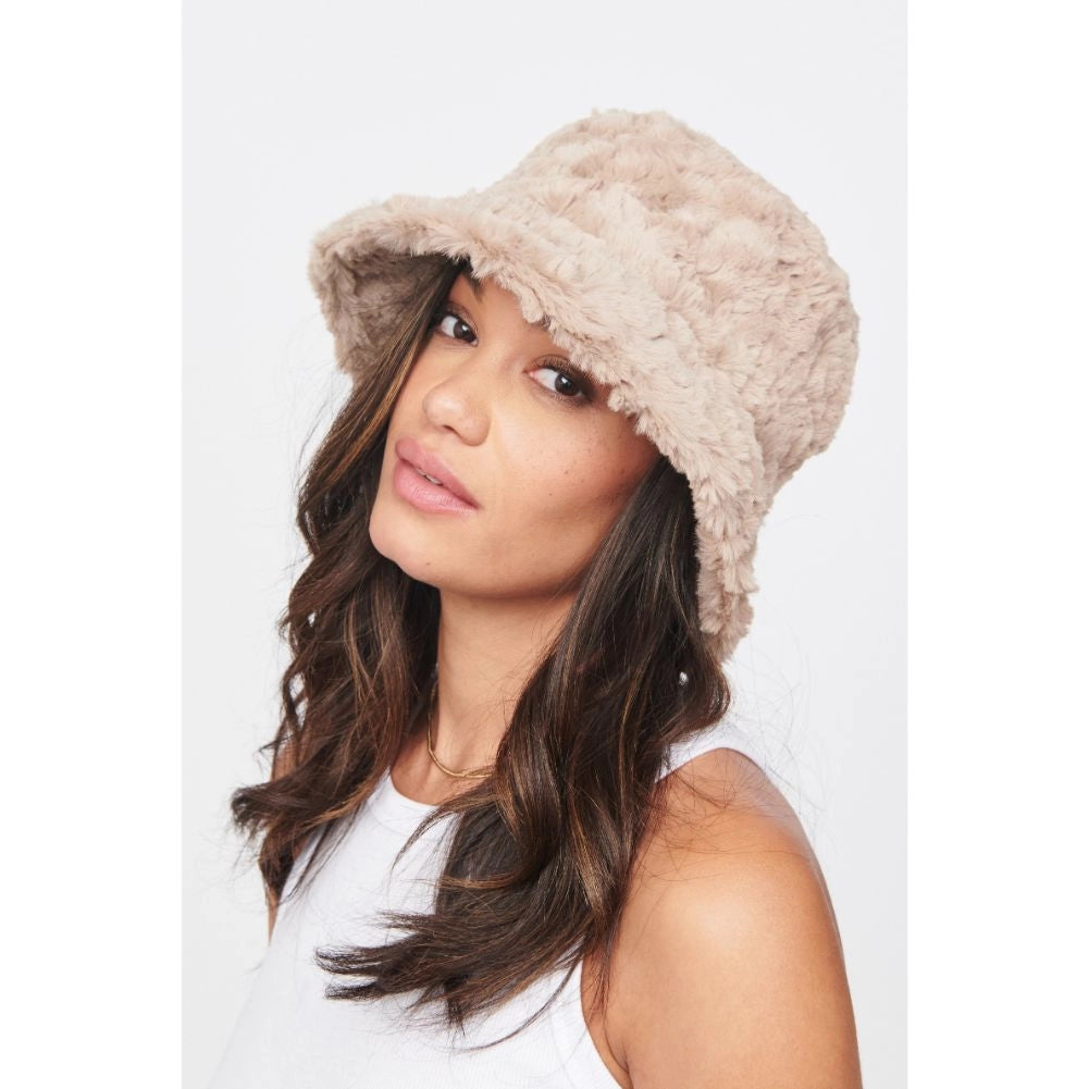 Faux Fur Bucket Hat: Latte