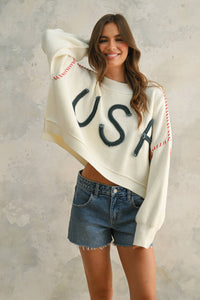 USA Rope Letter Sweater