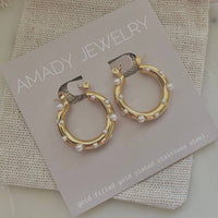 Pearls Gold Hoop Earrings Gold Plated