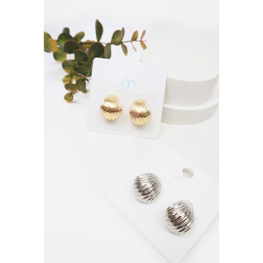 Metal Shell Button Earrings