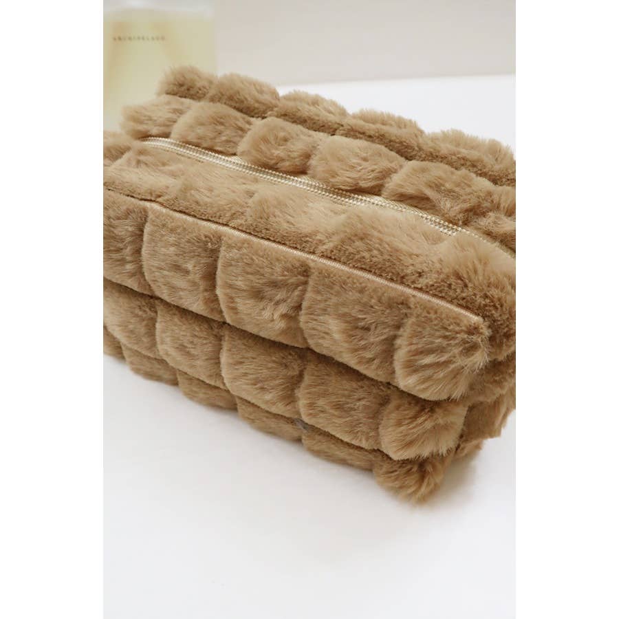 Faux Fur Quilted Cosmetic Pouch