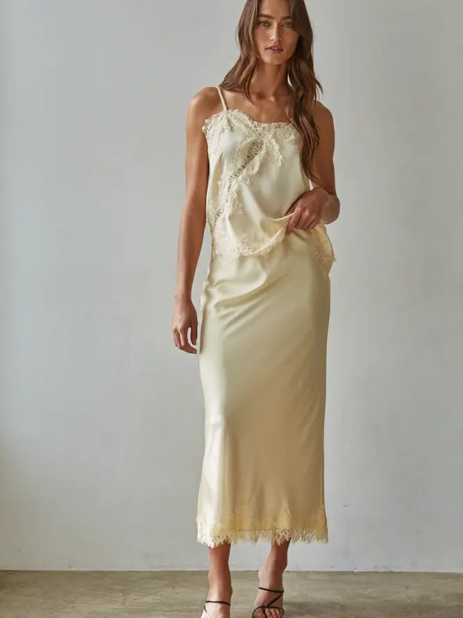 Yarrow Satin Midi Skirt