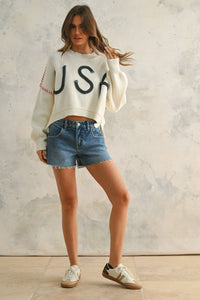 USA Rope Letter Sweater