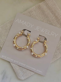 Pearls Gold Hoop Earrings Gold Plated