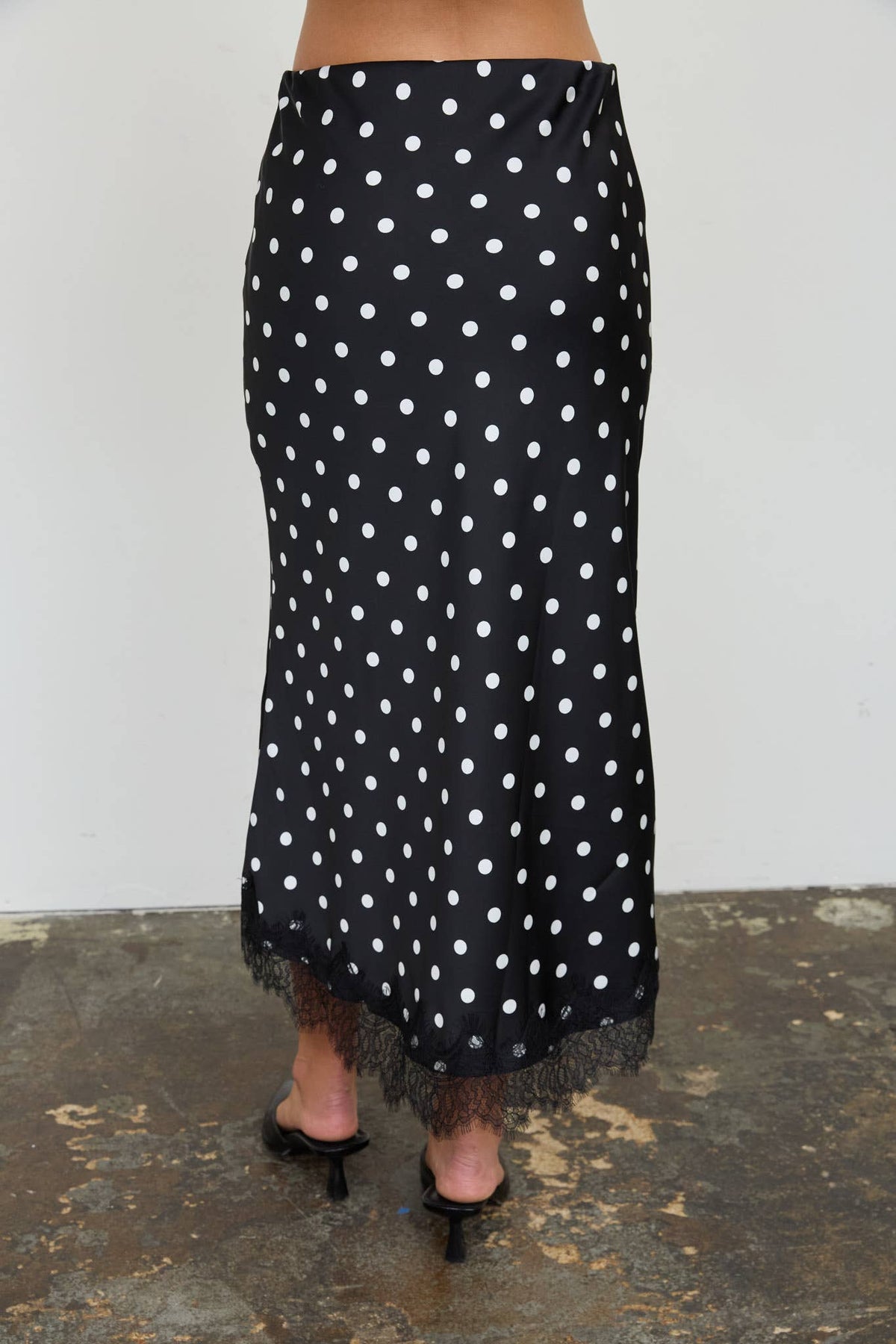 Polka Dot Satin Midi Skirt