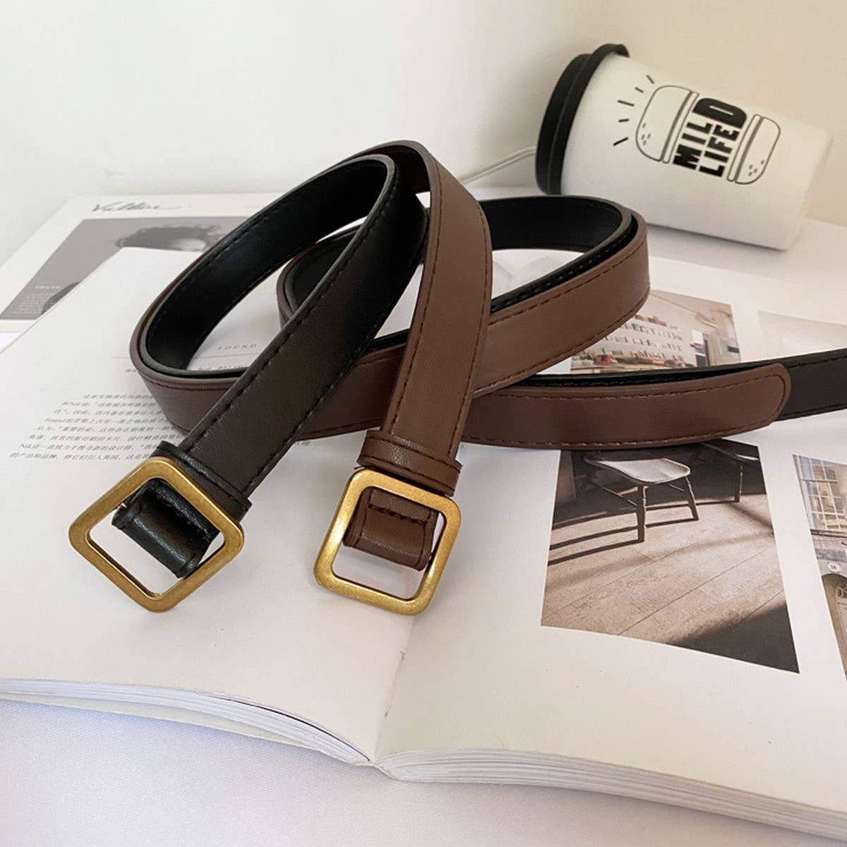 Retro Belt With Square Buckle