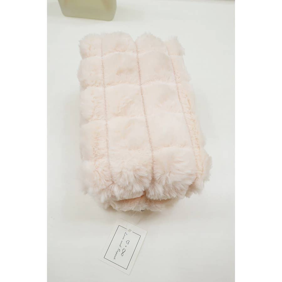 Faux Fur Quilted Cosmetic Pouch