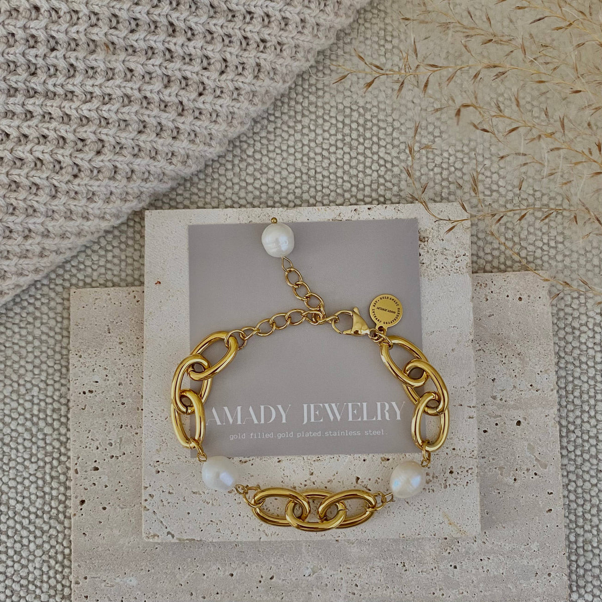 Oval Pearl Bracelet Gold Plated