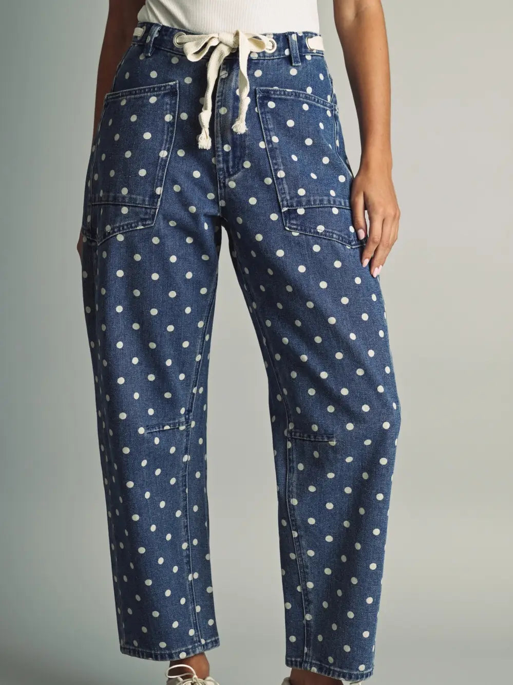Bailey Polka Dot Barrel Jeans- Denim