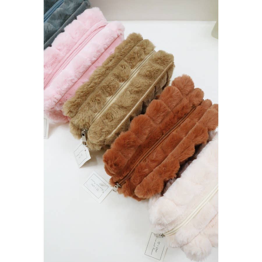 Faux Fur Quilted Cosmetic Pouch