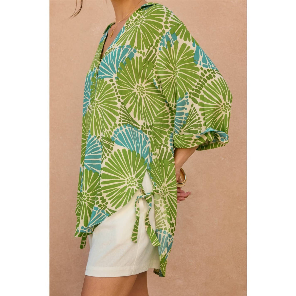 Tropical Tie Detail Tunic Shirt