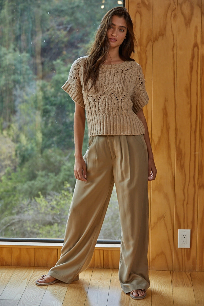 Steph Crochet Sweater- Taupe