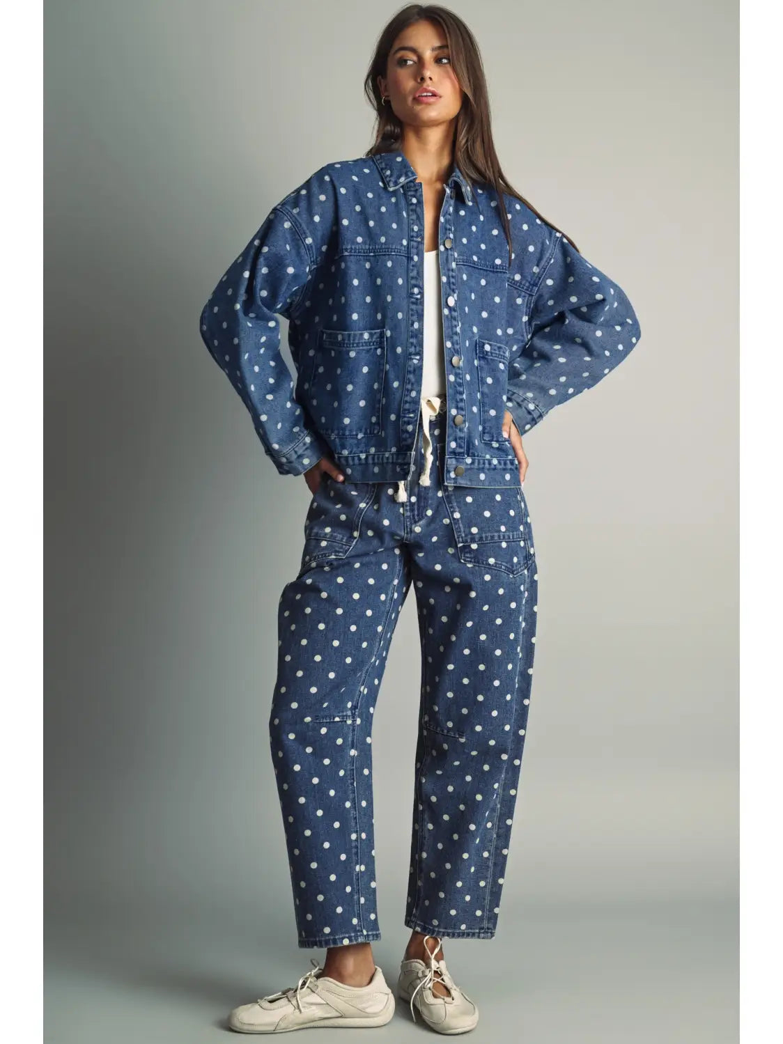 Bailey Polka Dot Barrel Jeans- Denim