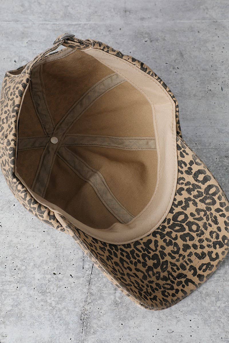 Leopard Distressed Cotton Baseball Cap