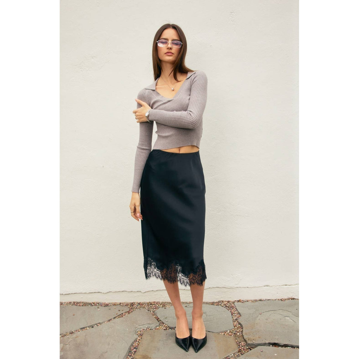 Sally Satin Lace Skirt