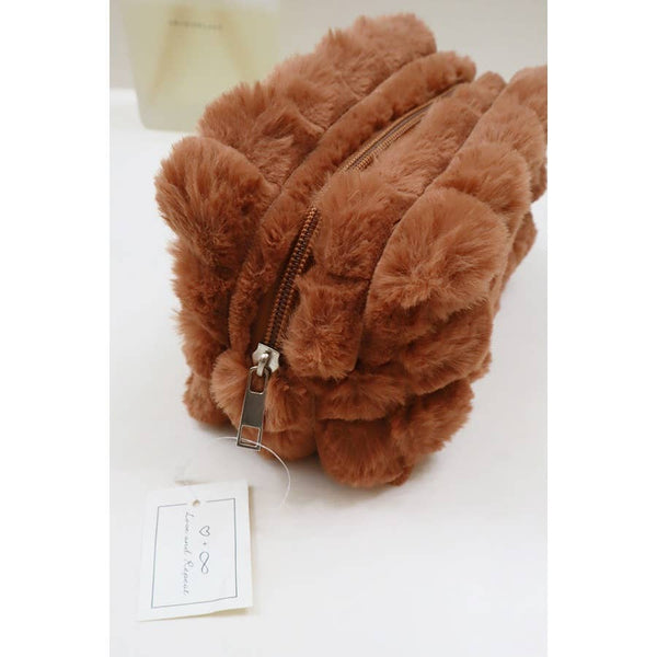 Faux Fur Quilted Cosmetic Pouch