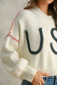 USA Rope Letter Sweater