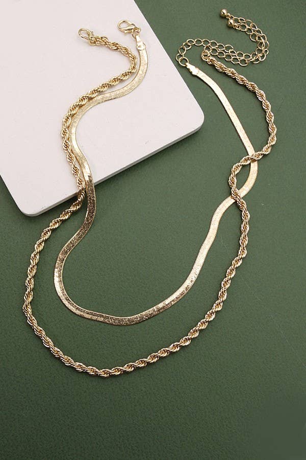 Herringbone & Rope Chain Necklace Set