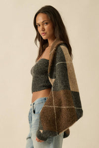 Argyle Jacquard-Knit Shrug Cardigan