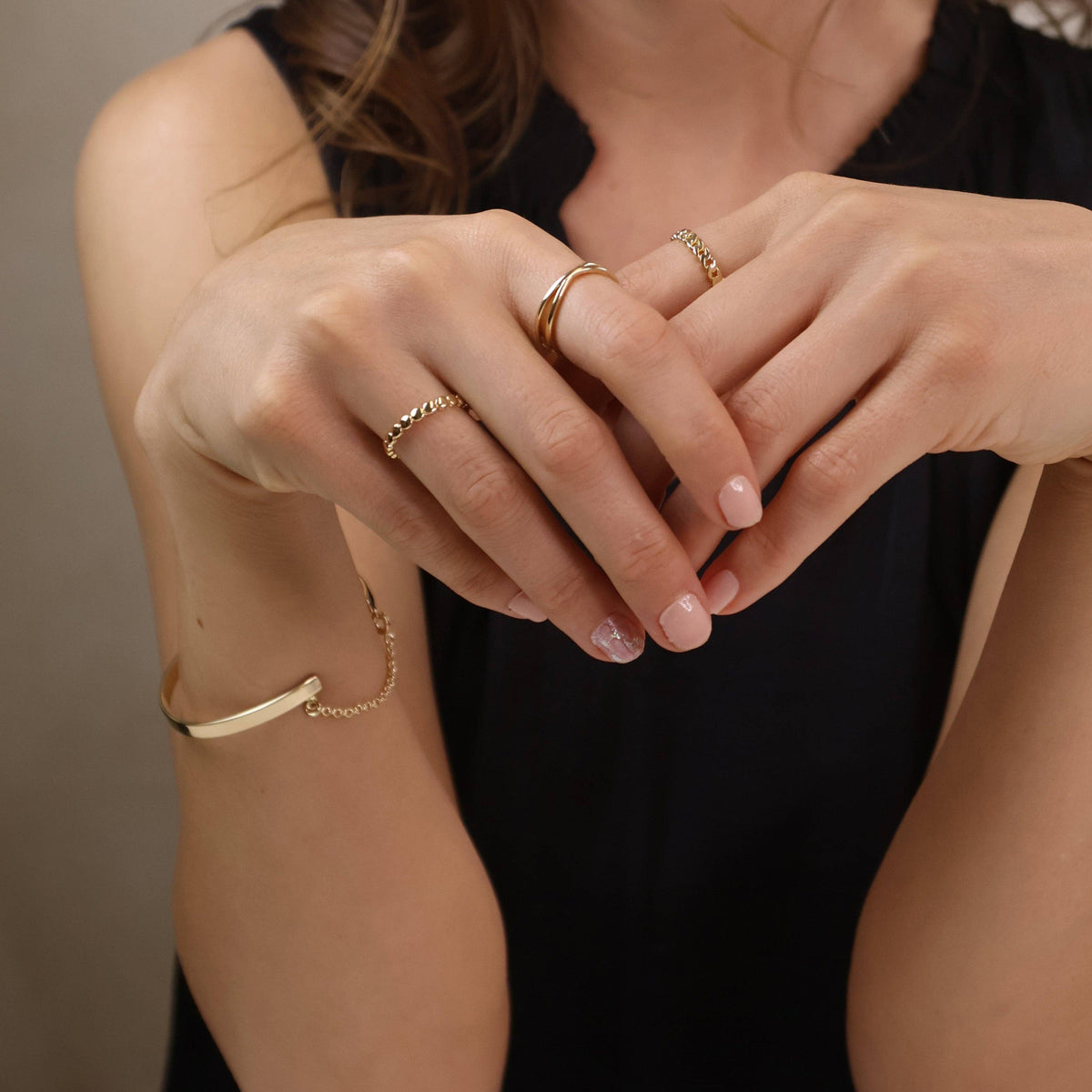 Flat Beaded Band Ring Gold Filled