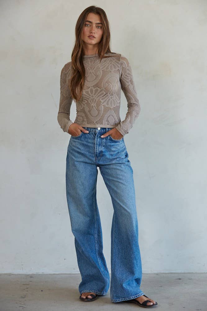 Knit Seamless Jacquard Mock Neck Top