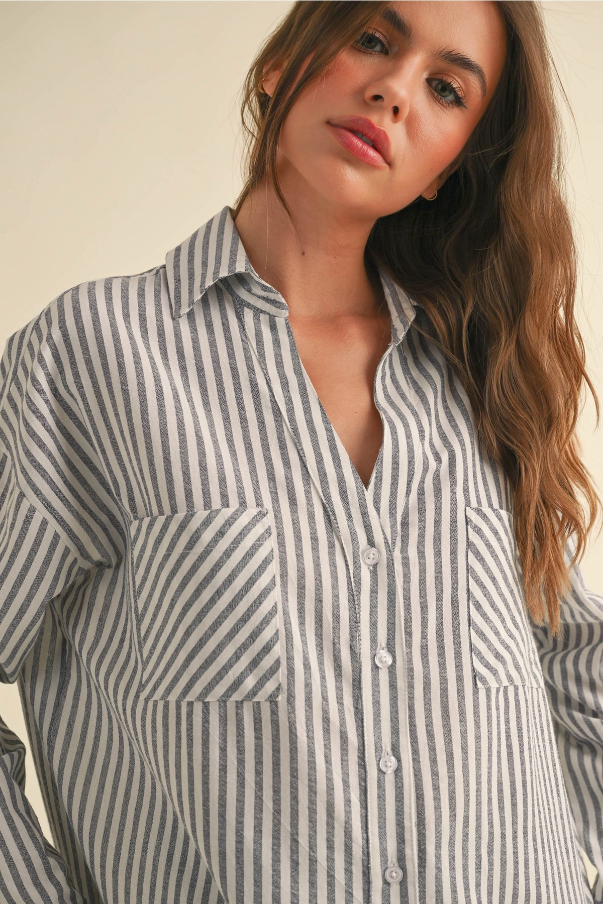 Bevin Striped Button Down Top