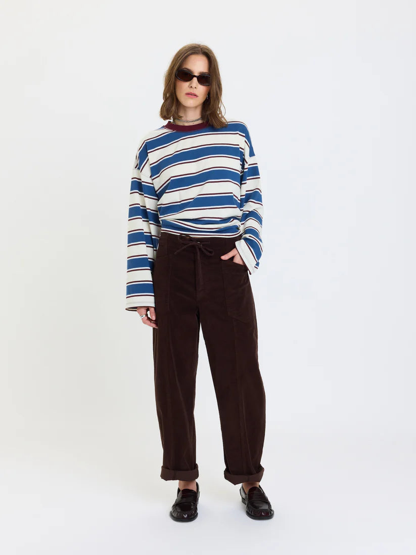 Villa Barrel Leg Corduroy Pants-Chocolate