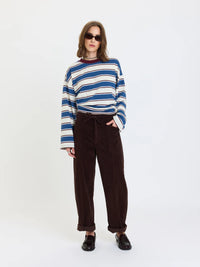 Villa Barrel Leg Corduroy Pants-Chocolate