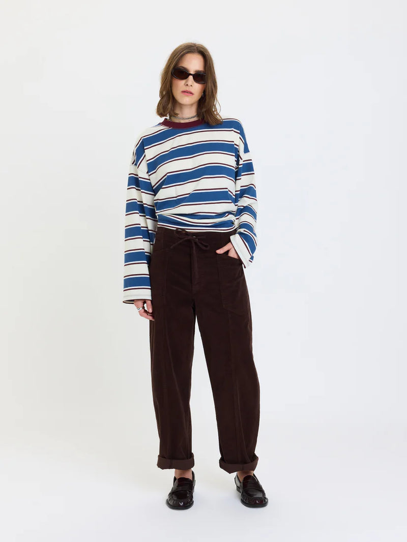 Villa Barrel Leg Corduroy Pants-Chocolate