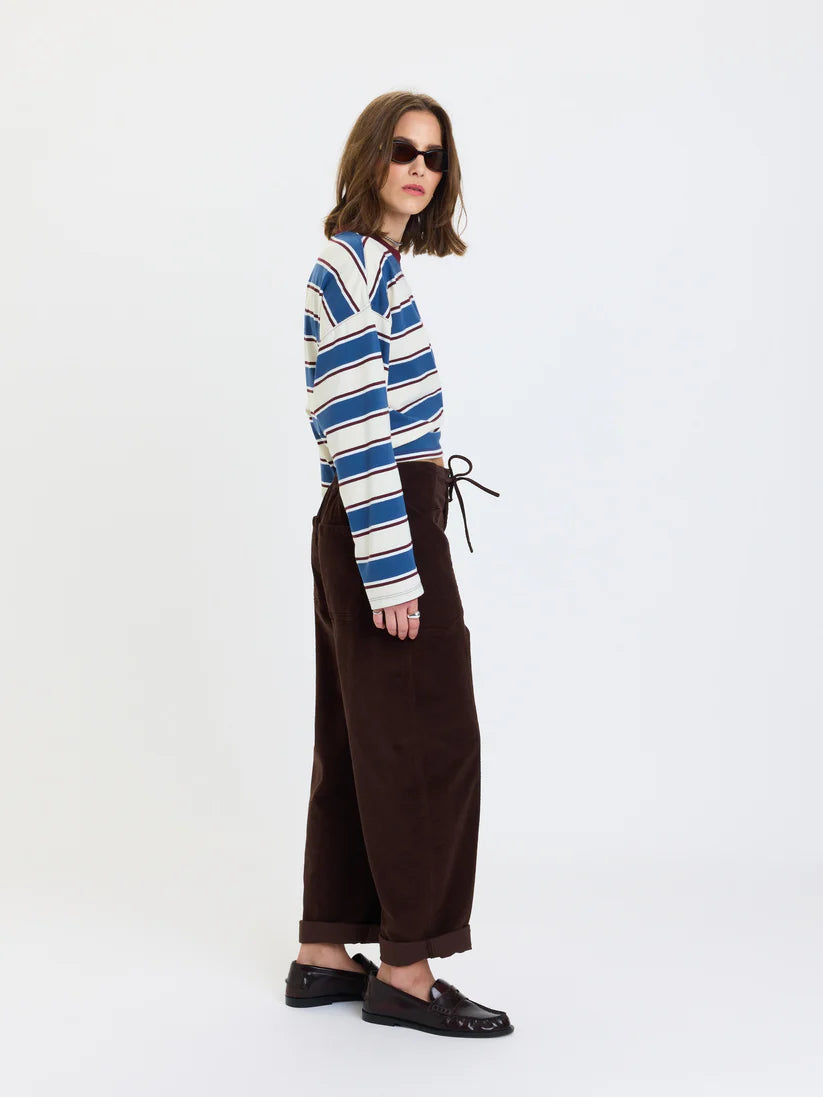 Villa Barrel Leg Corduroy Pants-Chocolate