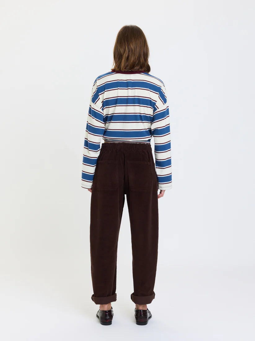 Villa Barrel Leg Corduroy Pants-Chocolate