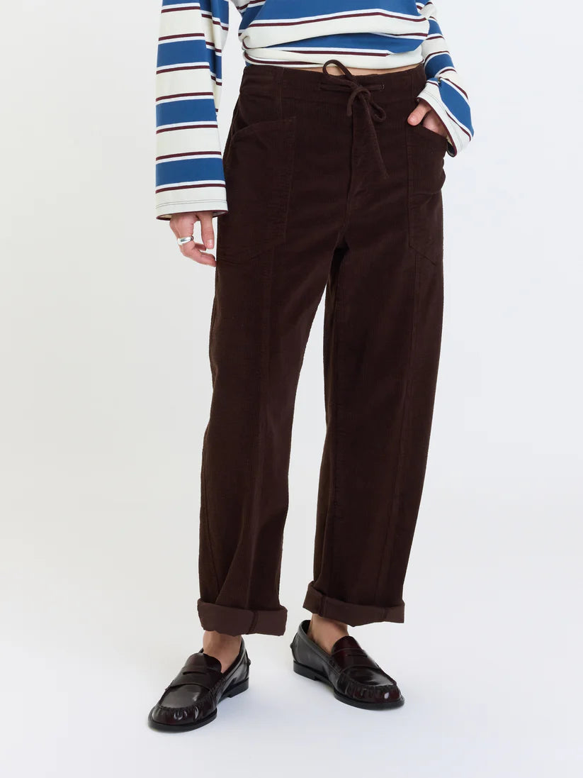 Villa Barrel Leg Corduroy Pants-Chocolate