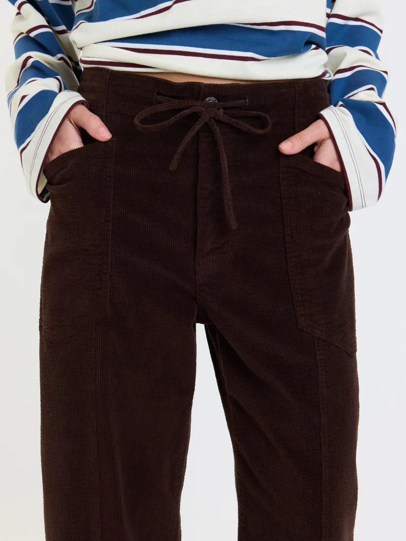 Villa Barrel Leg Corduroy Pants-Chocolate