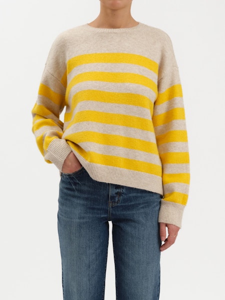 Carlyle Everyday Crewneck Sweater- Yellow | Relaxed Fit Boutique Knit Pullover