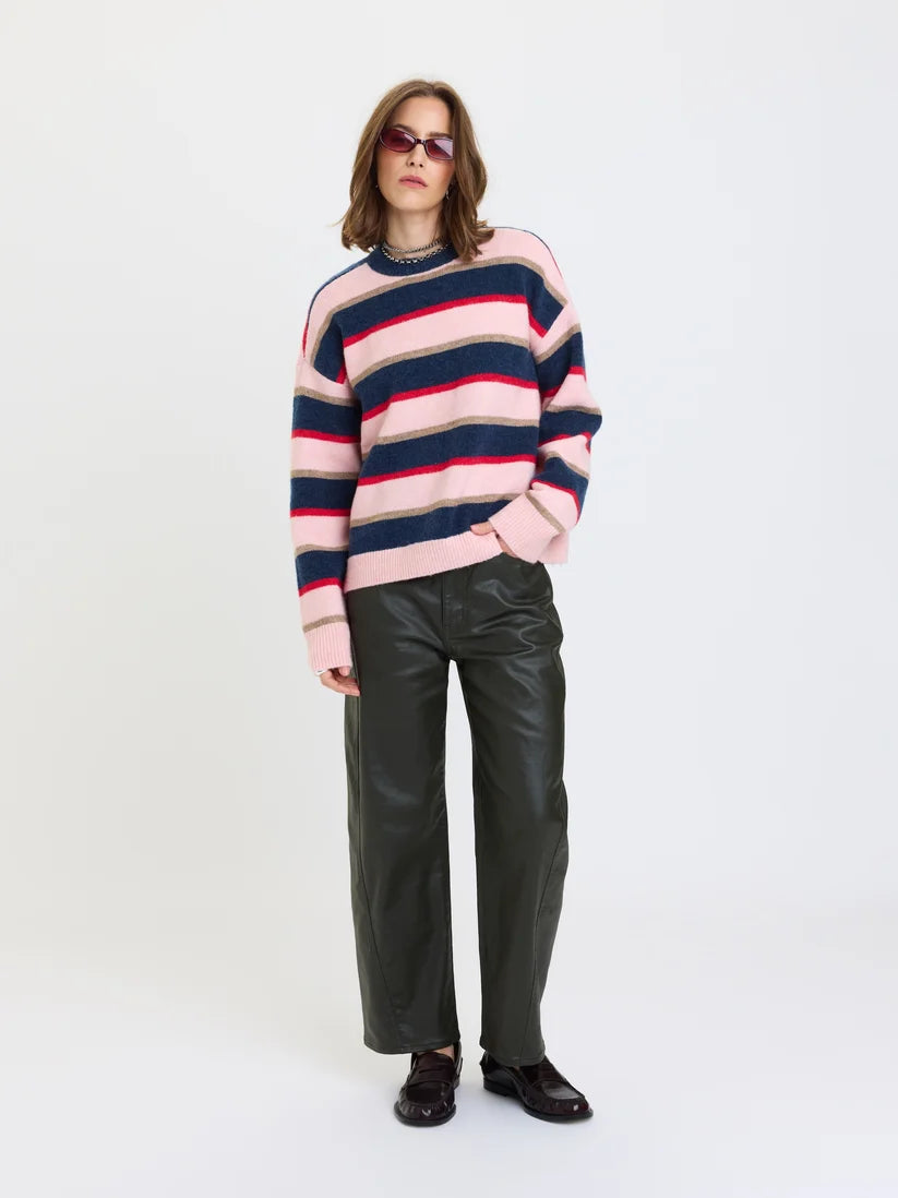 Carlyle Crew Neck Sweater- Coral Stripe