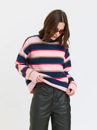Carlyle Crew Neck Sweater- Coral Stripe