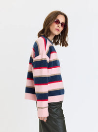 Carlyle Crew Neck Sweater- Coral Stripe