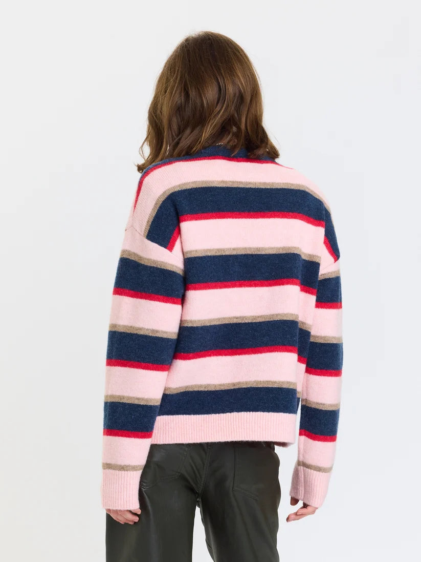 Carlyle Crew Neck Sweater- Coral Stripe
