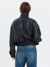 Phantom Funnel Neck Jacket- Black Faux Leather