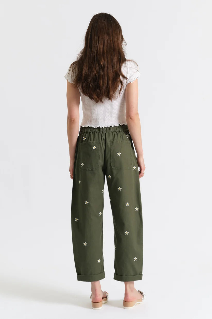 Villa Barrel Leg Jean- Green Daisy