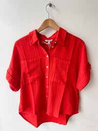 Kate Button Up Top- Bright Coral