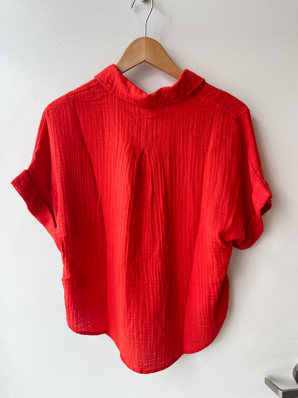 Kate Button Up Top- Bright Coral