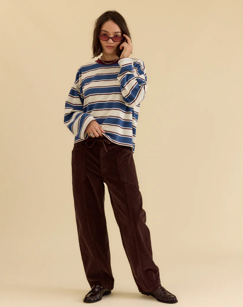 Villa Barrel Leg Corduroy Pants-Chocolate