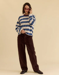 Villa Barrel Leg Corduroy Pants-Chocolate