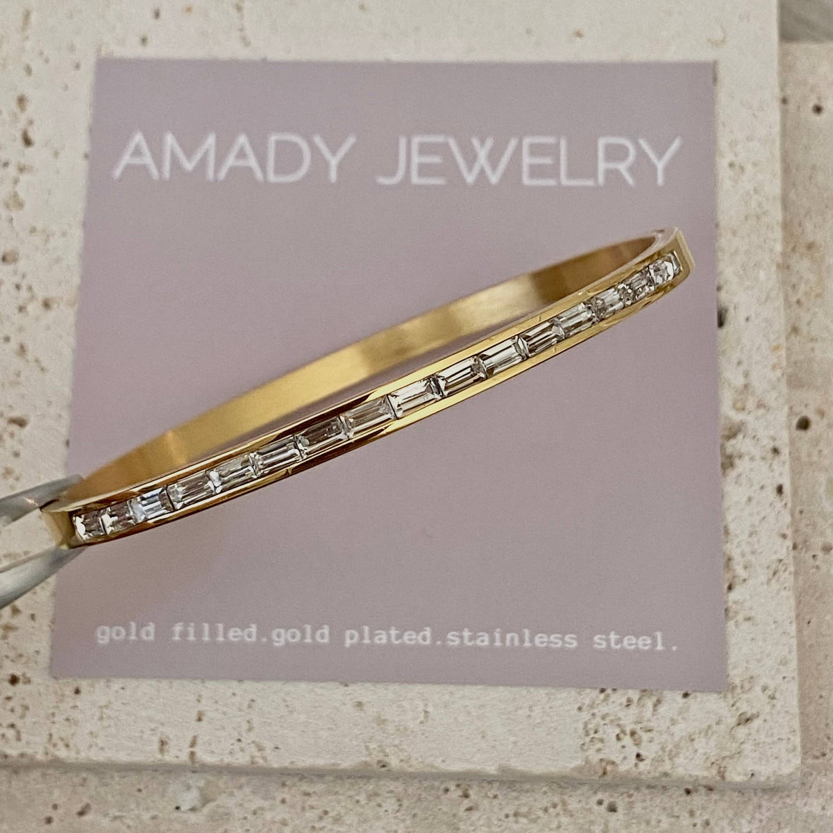 Clear Glass Bangle Gold Plated