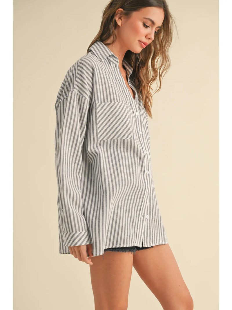 Bevin Striped Button Down Top