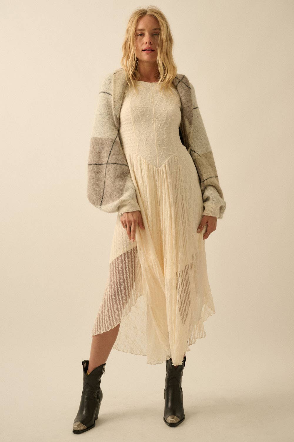 Argyle Jacquard-Knit Shrug Cardigan