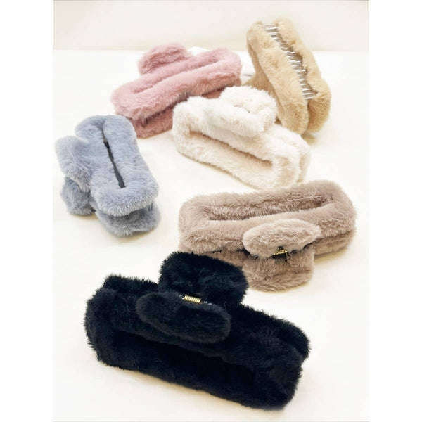 Jumbo Rectangle Faux Fur Plush Hair Clip